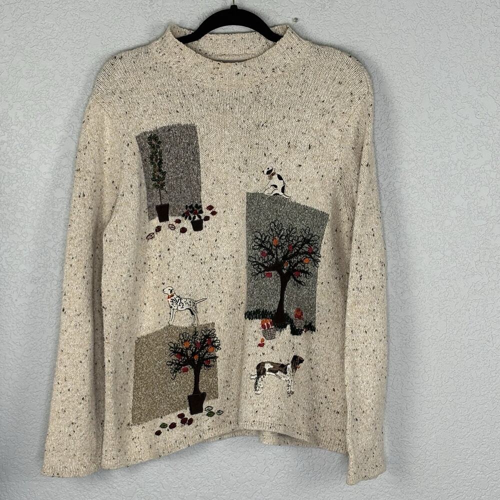 TanJay Dog Autumn Embroidered Sweater Oatmeal Beige Size M